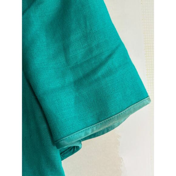 Vintage 80s Womens Linen Green Button Front Dress Sz 8 Short Sleeve Maggy London - Picture 4 of 8